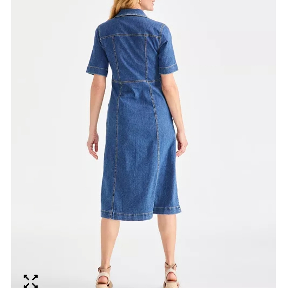 Style & Co Split Neckline Seamed Denim Button-Down Dress - Picture 3 of 7